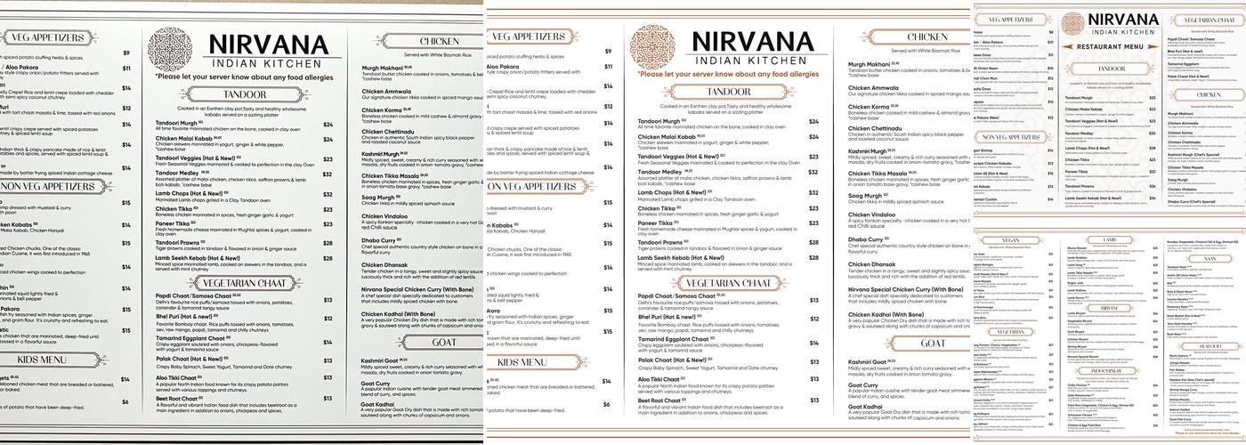 Nirvana Indian Kitchen Menu