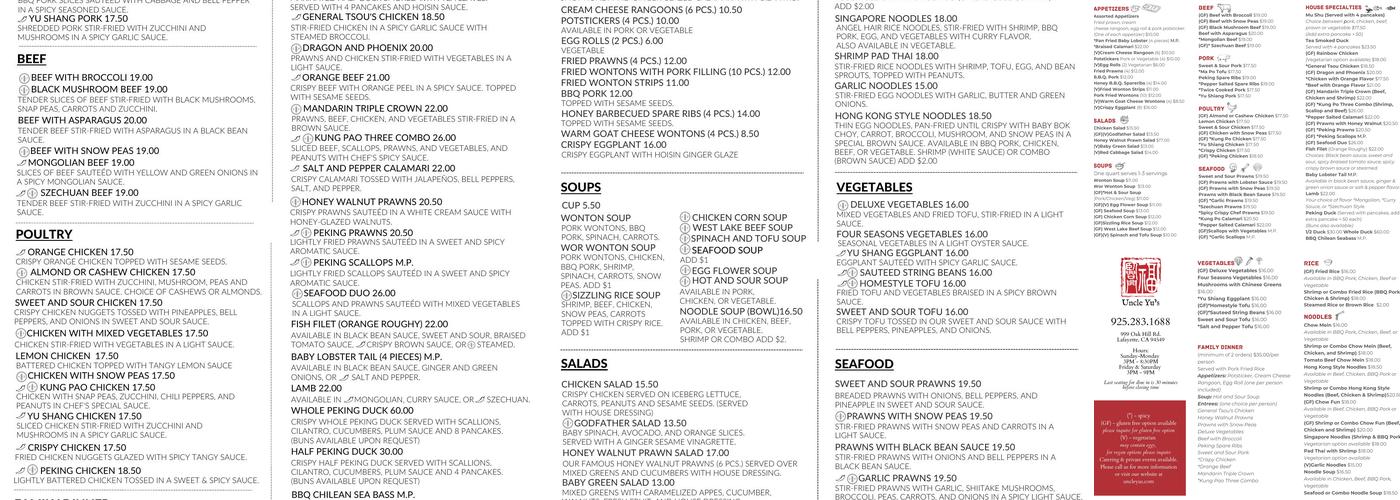 Uncle Yu's Menu