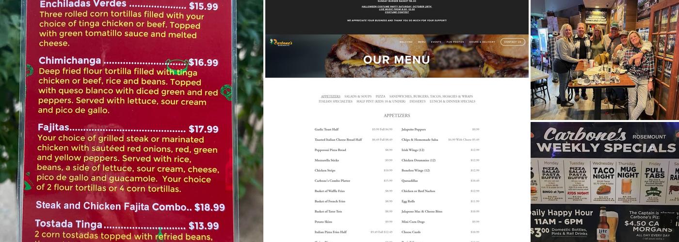 Carbone's Pizza & Pub Menu