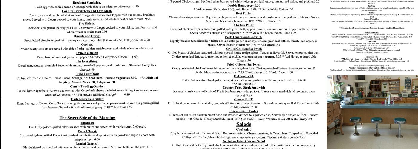 The Dinner Bell Cafe Menu