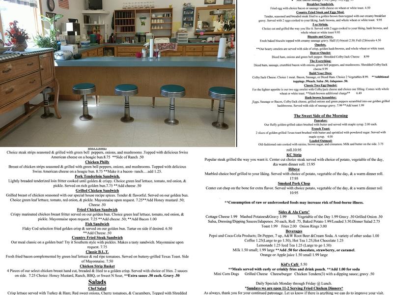 The Dinner Bell Cafe Menu