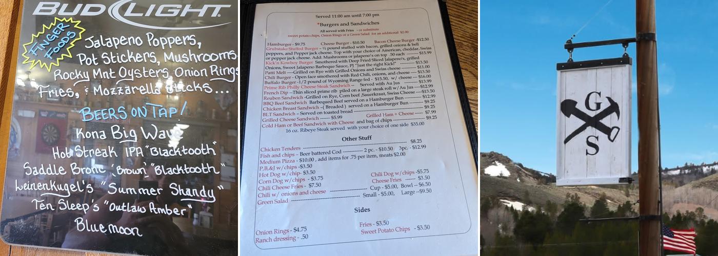 Miner's Grubstake Menu