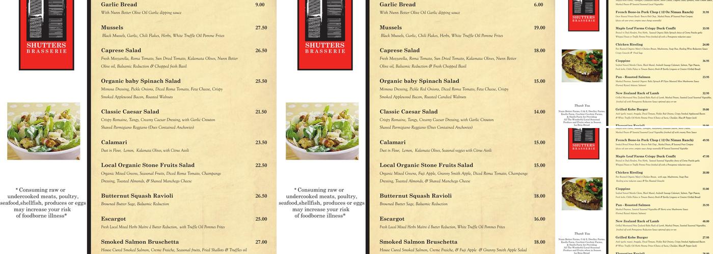 Scotties Shutters Brasserie Menu