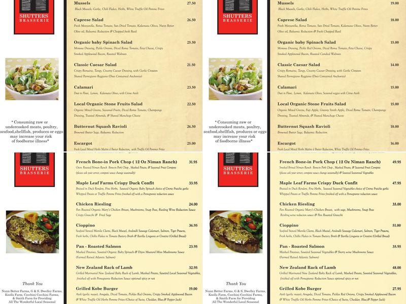 Scotties Shutters Brasserie Menu