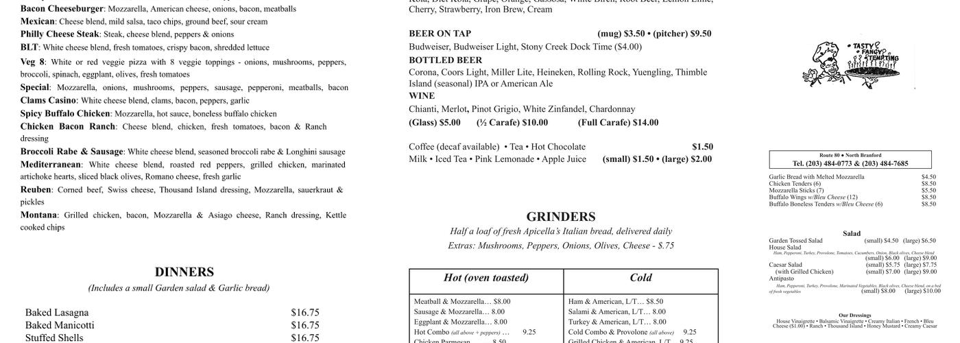 Bobby's Apizza Restaurant Menu