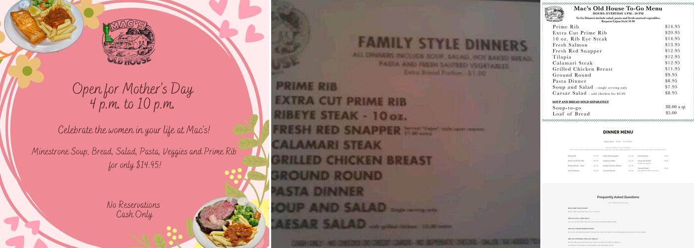 Mac's Old House Menu