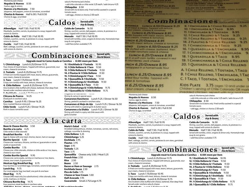 Maria's Cafe Menu