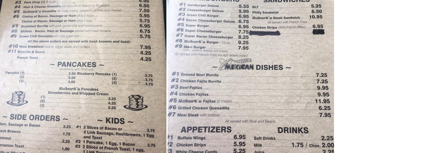 Roberto’s Cafe Menu
