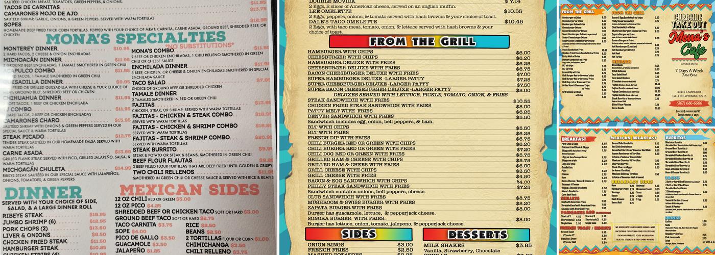 Mona's Cafe Menu