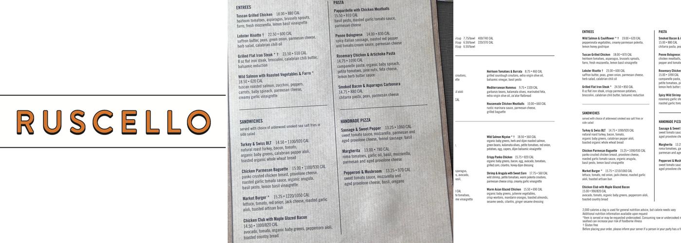 Ruscello Menu