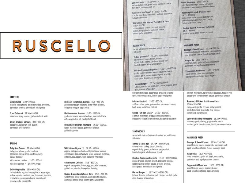 Ruscello Menu