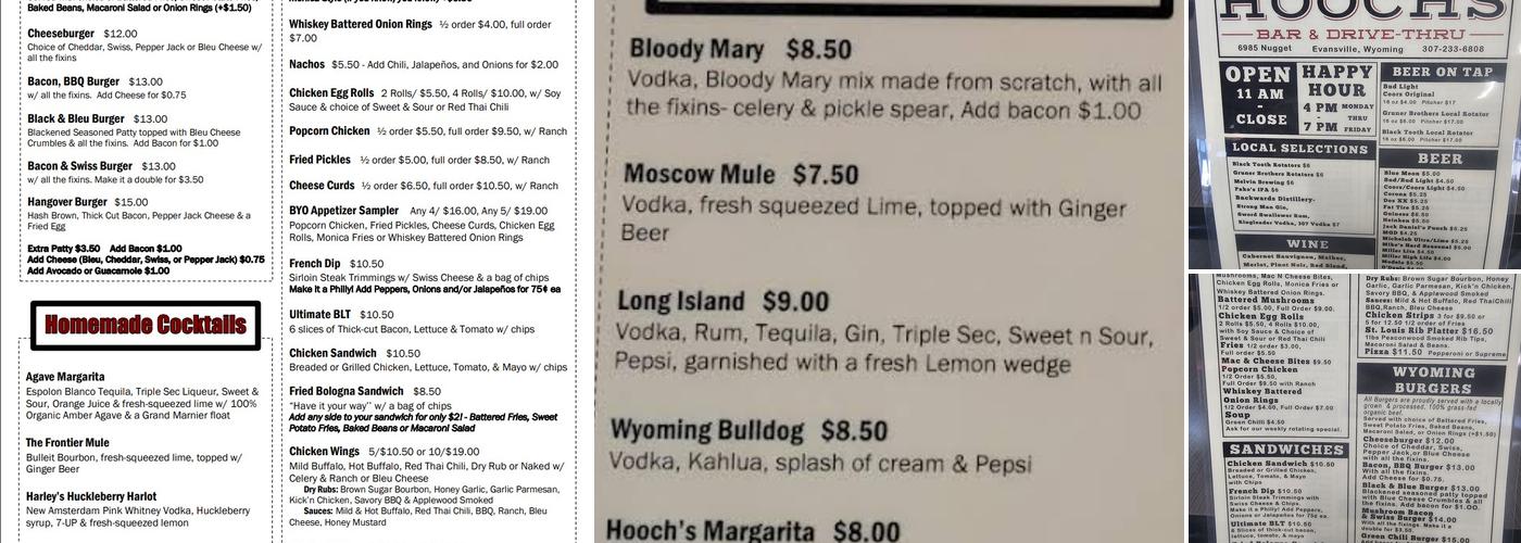 Hooch's Menu