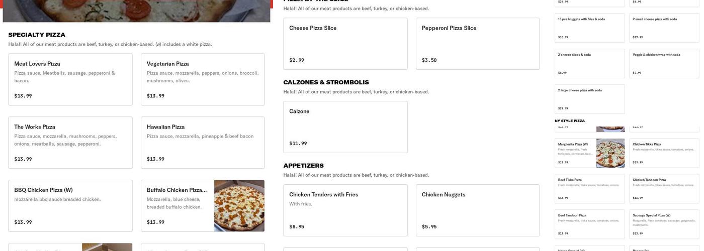 Sorrento's Pizza Menu