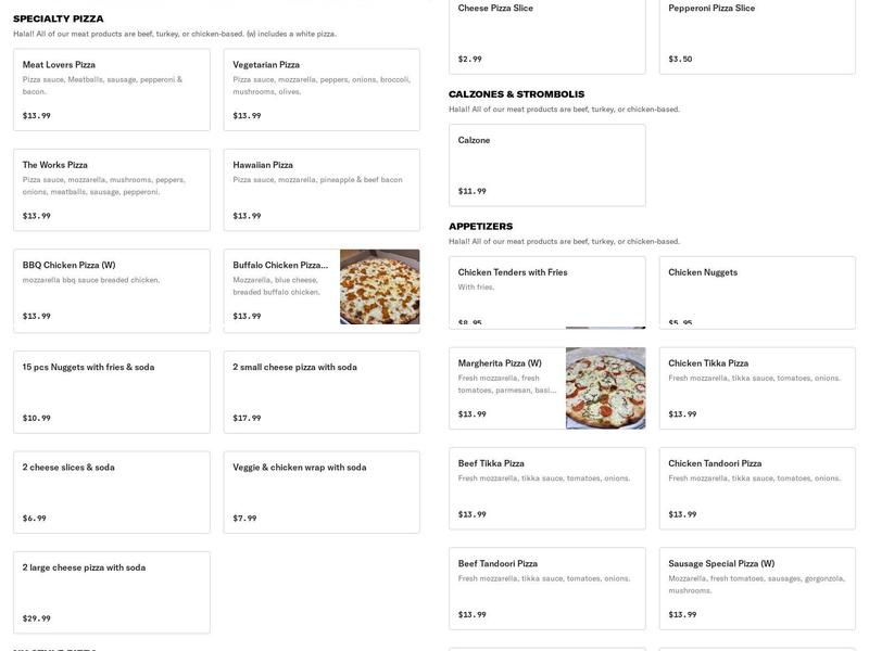 Sorrento's Pizza Menu