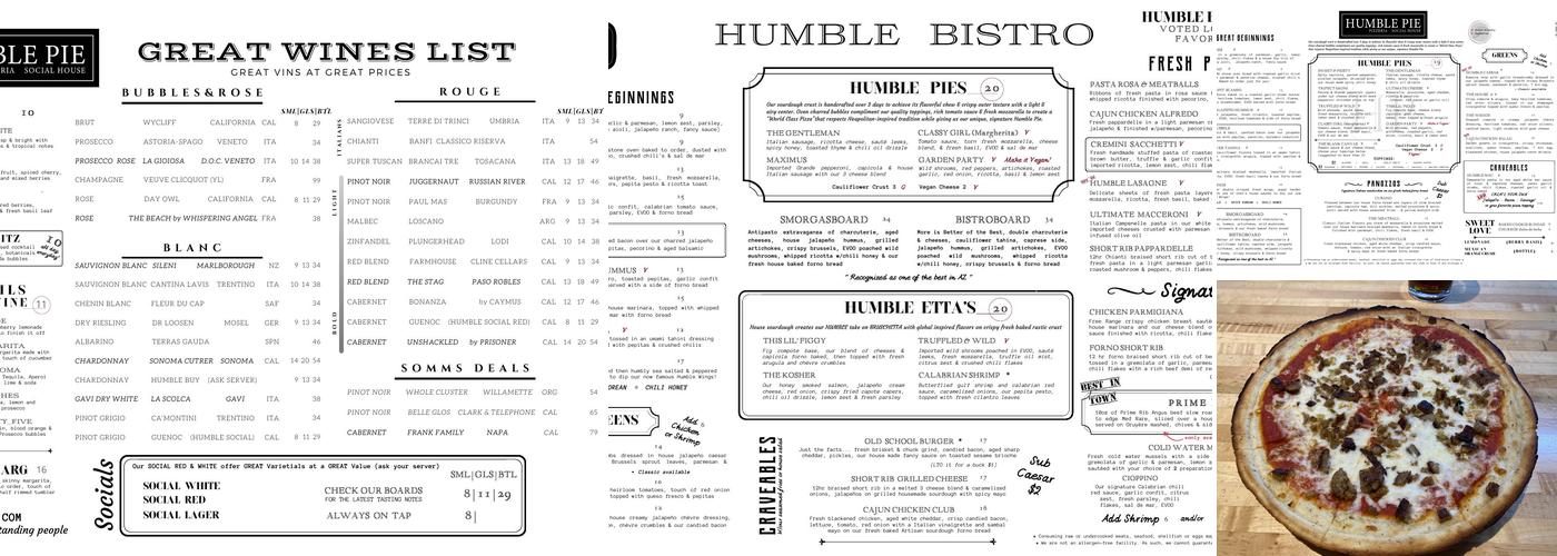 Humble Pie Menu