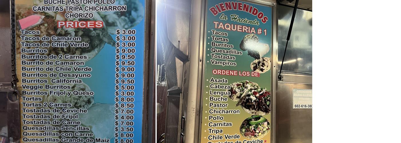Taqueria La Hacienda Menu