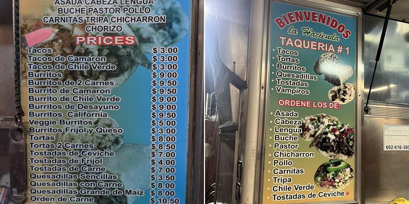 Taqueria La Hacienda Menu