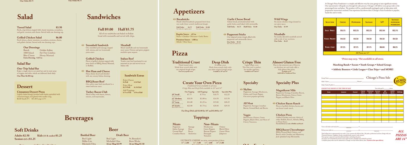 Chicago's Pizza Menu