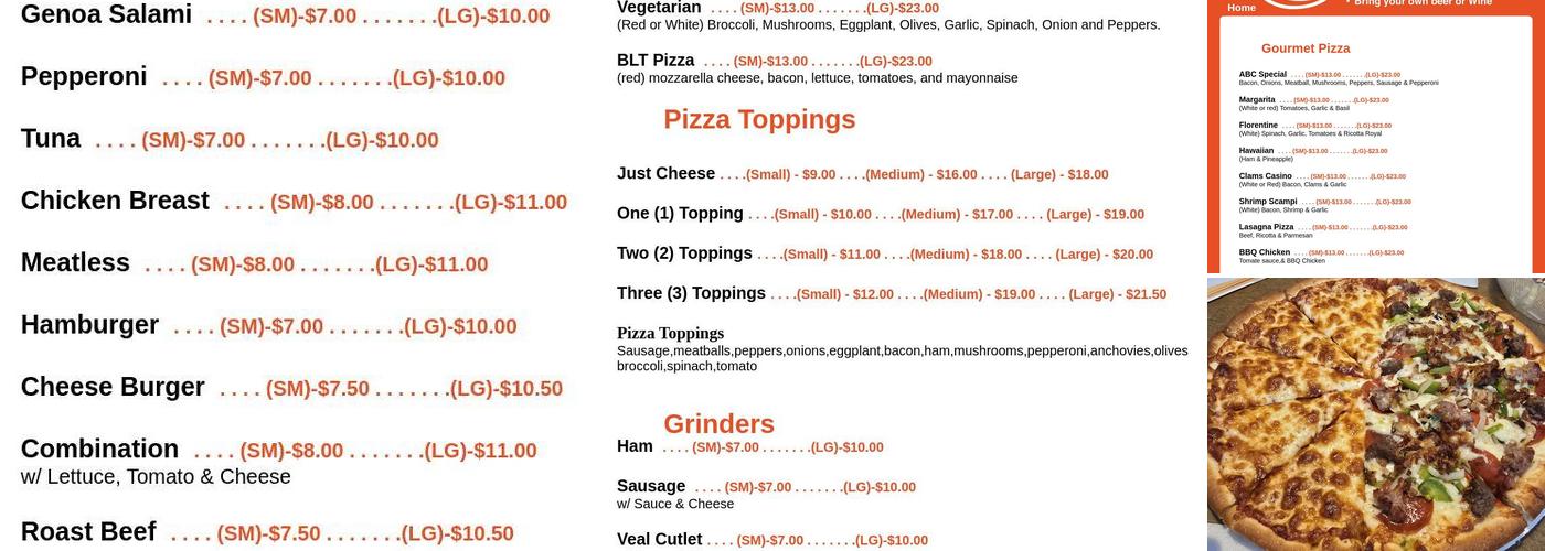 ABC Pizza & Restaurant Menu