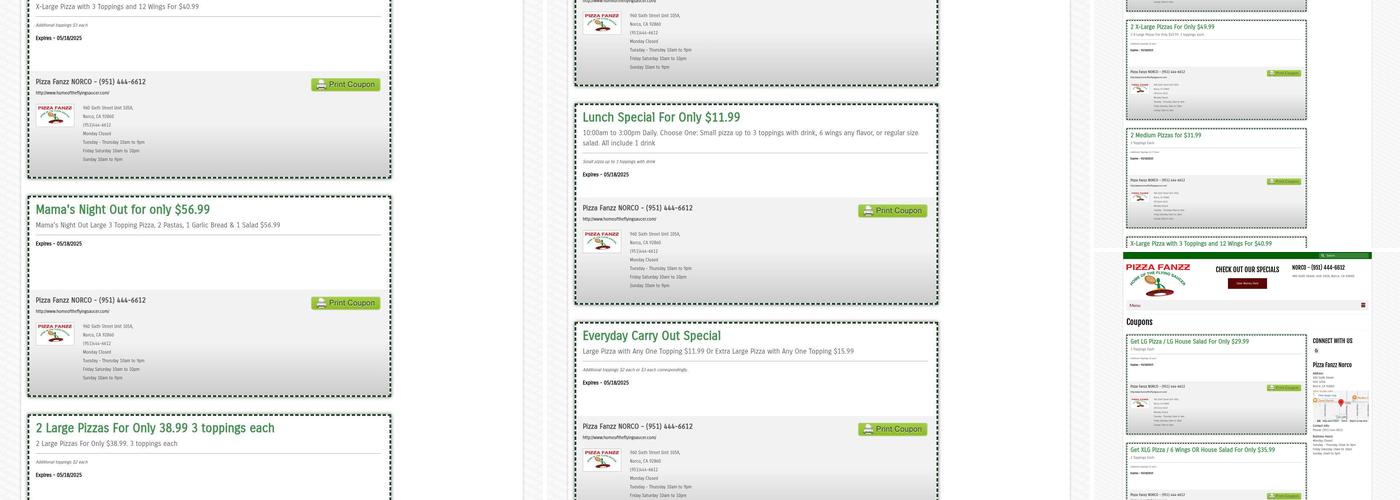 Pizza Fanzz Home of the Flying Saucer Menu