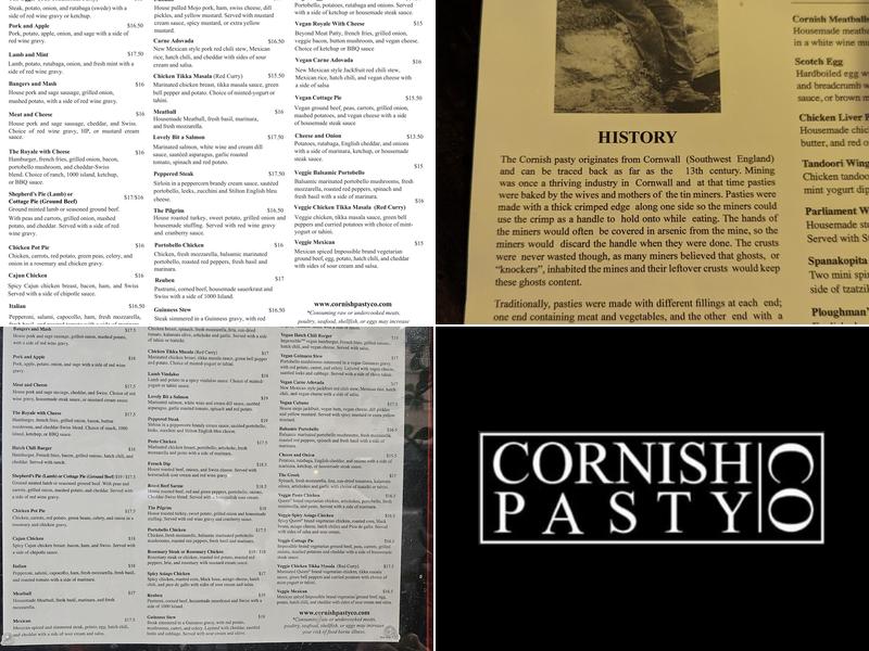 Cornish Pasty Co Menu