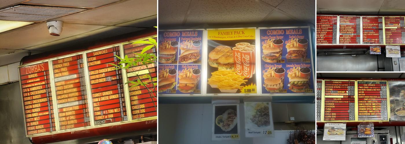 Zorba's Burgers Menu