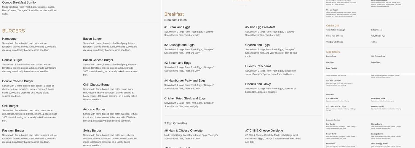 George's Burgers Menu