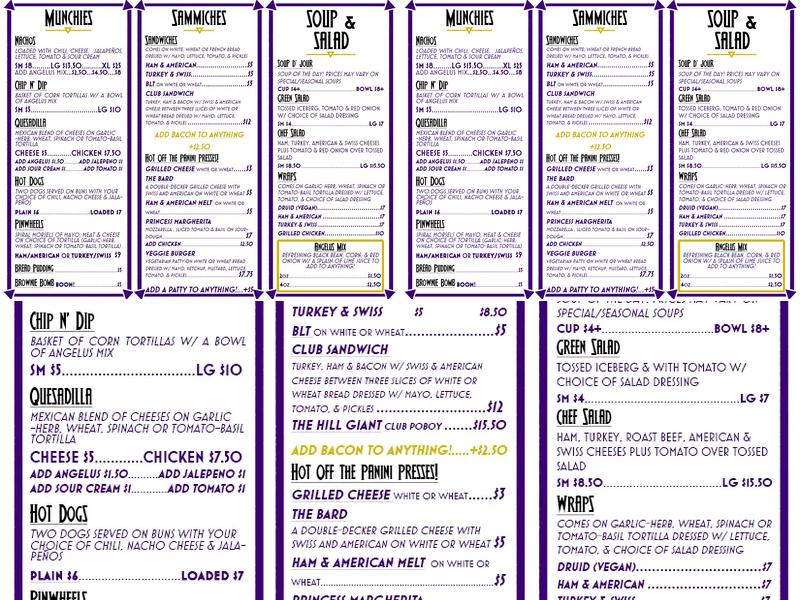 d4 Tabletop Gaming Café Menu