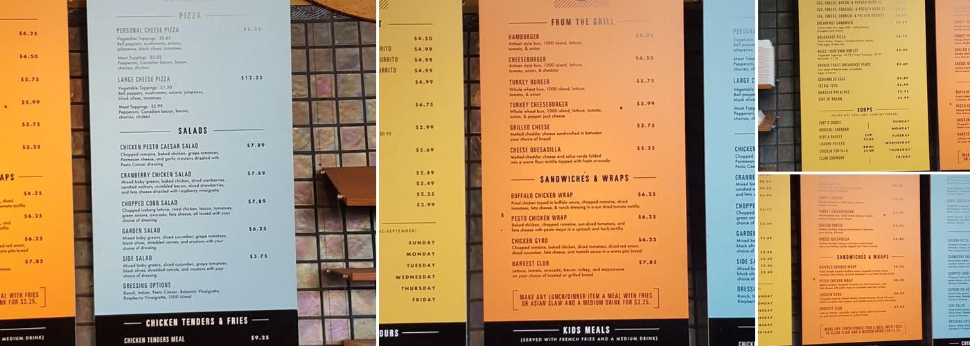 The Space at Harvest Menu