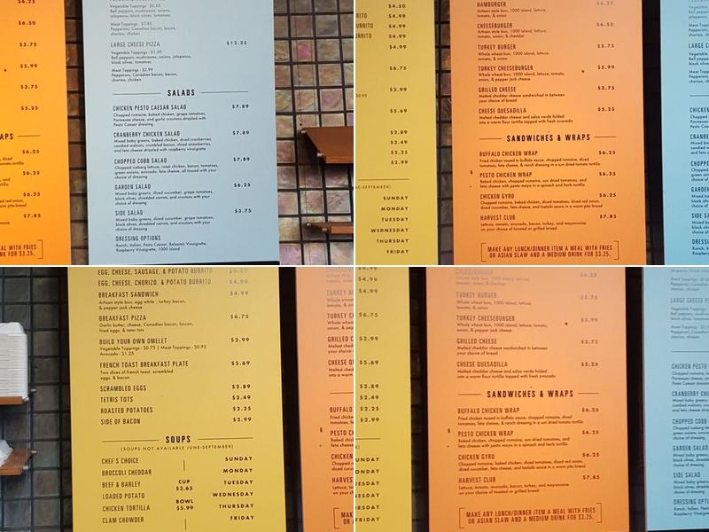 The Space at Harvest Menu