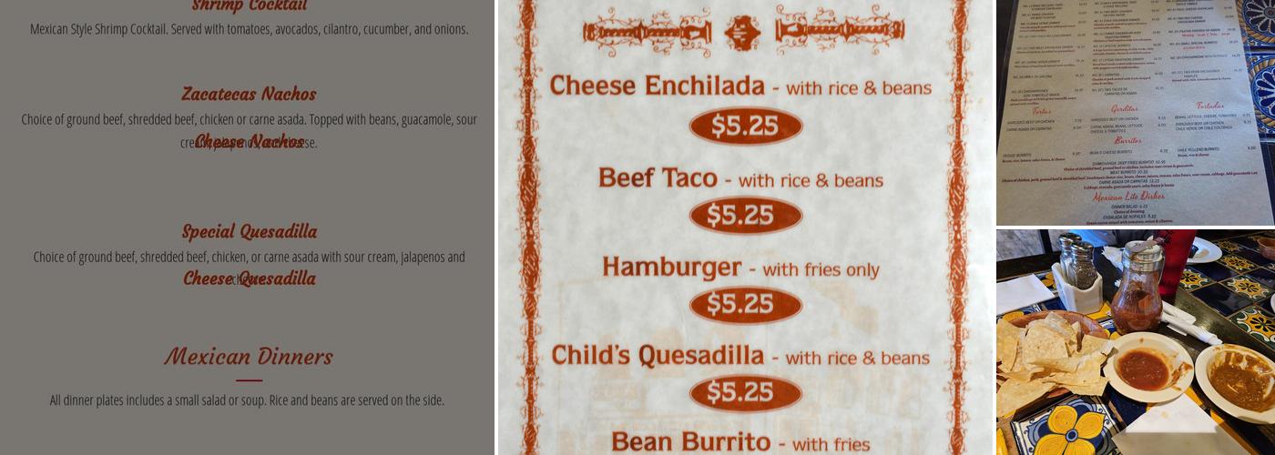 Zacatecas Cafe Menu