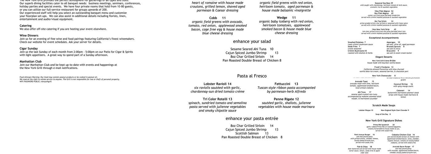 New York Grill Menu