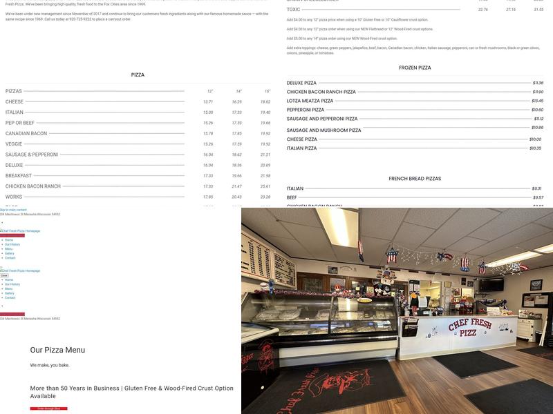 Chef Fresh Pizza Menu