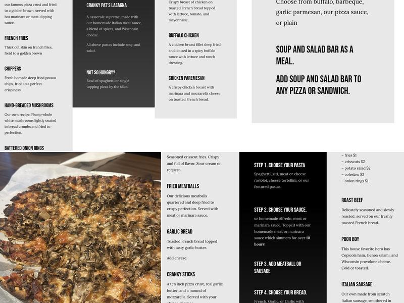 Cranky Pat's Pizza Menu