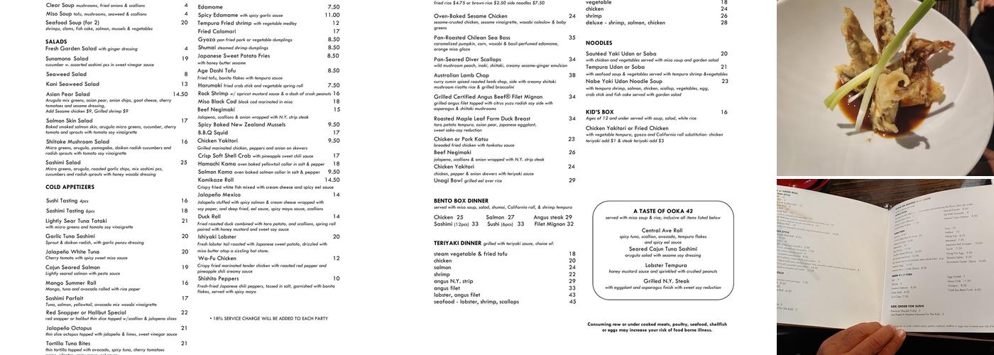 Ooka Sushi & hibachi steak House Menu