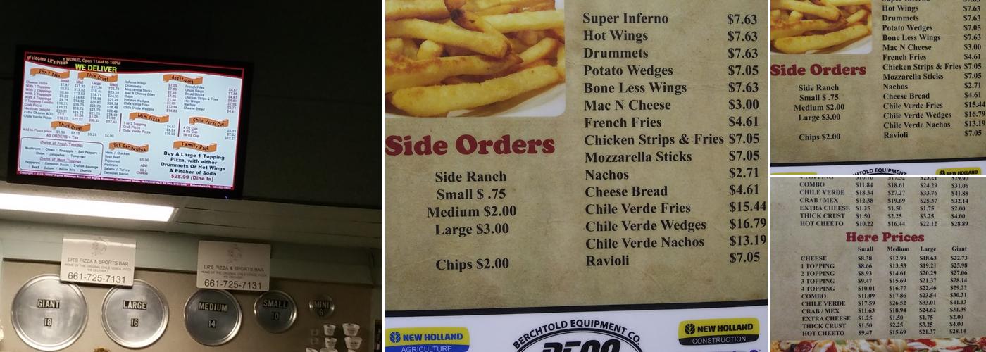 L R's Pizza Menu