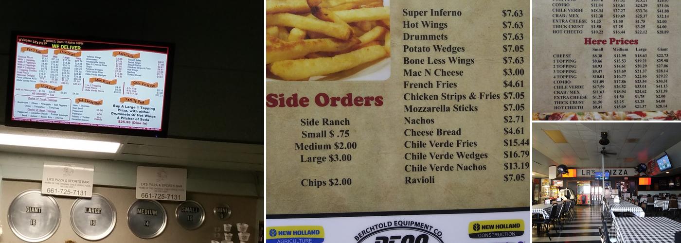 L R's Pizza Menu