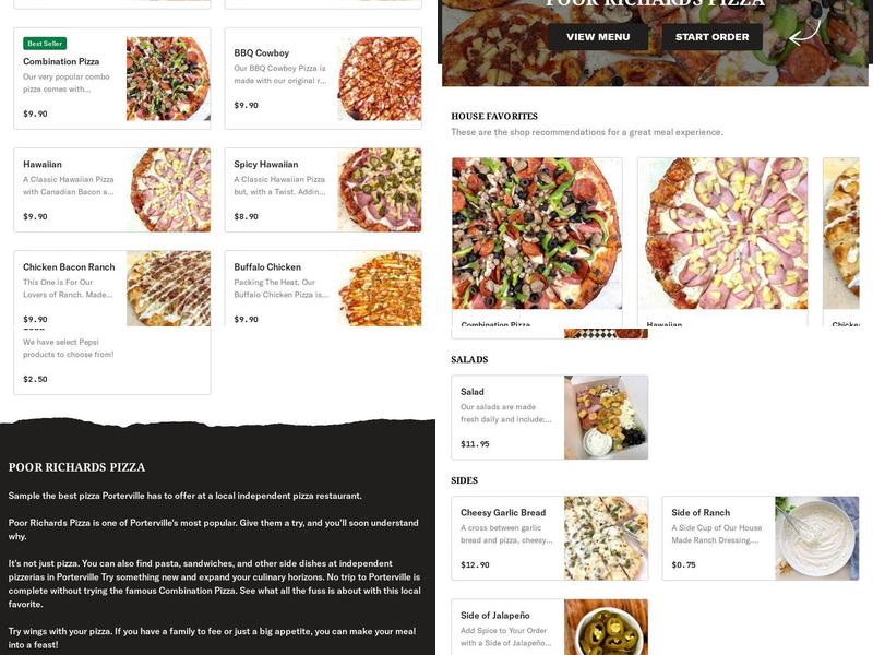 Poor Richards Pizza Menu