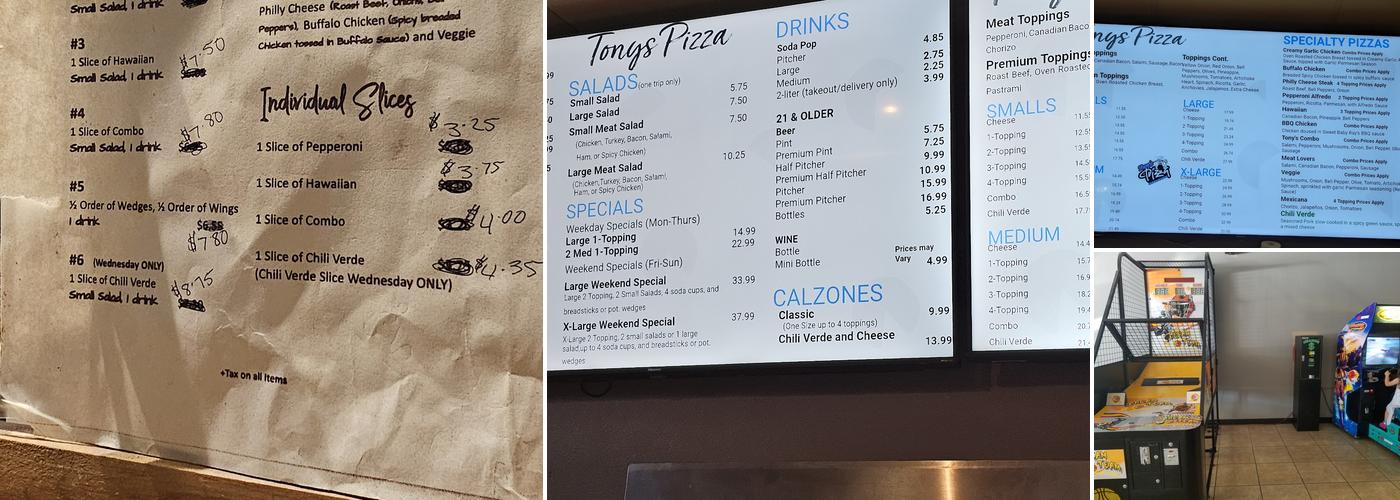 Tony's Pizza Lindsay Menu