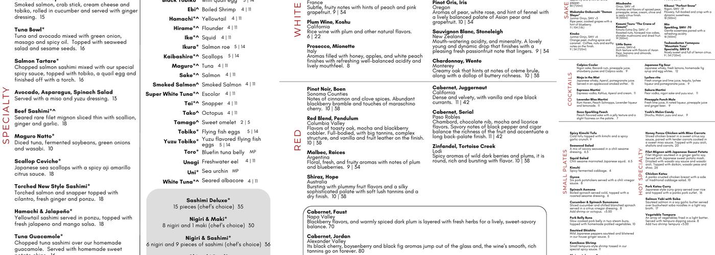 Nakashima of Japan Menu