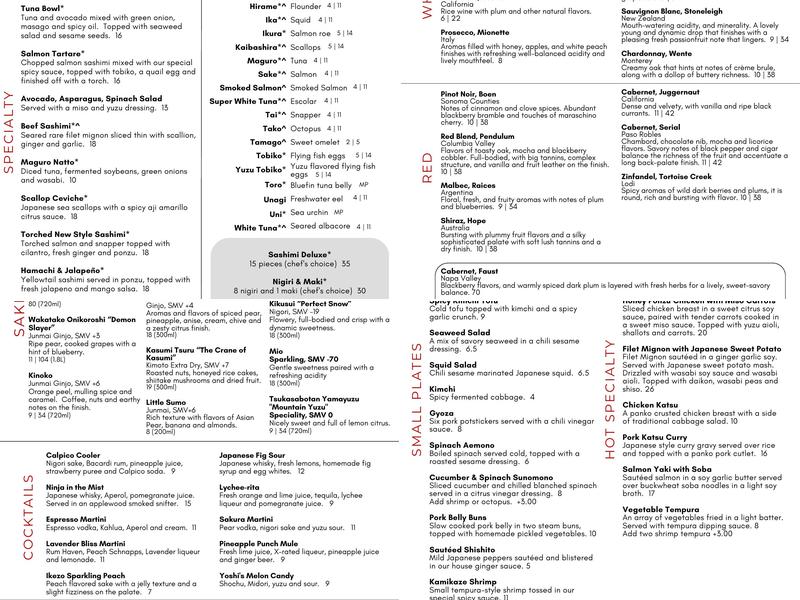 Nakashima of Japan Menu