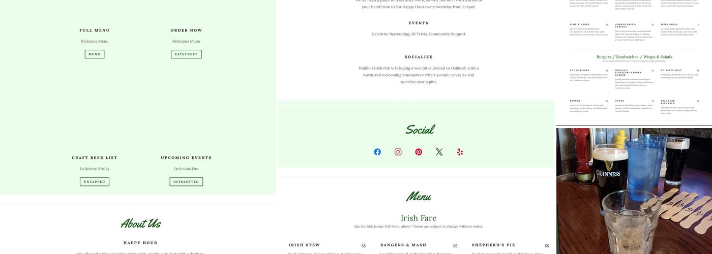 Dublin's Irish Pub Menu