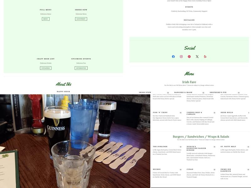 Dublin's Irish Pub Menu