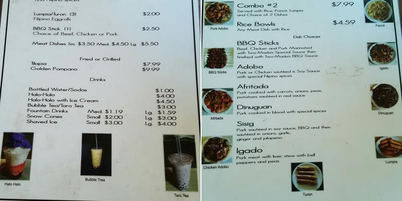 Two Mada's Fast Food Menu