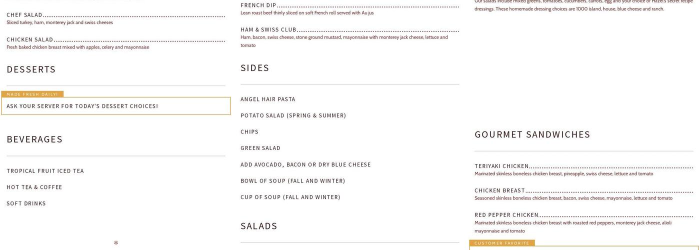 Hazel's Kitchen Menu