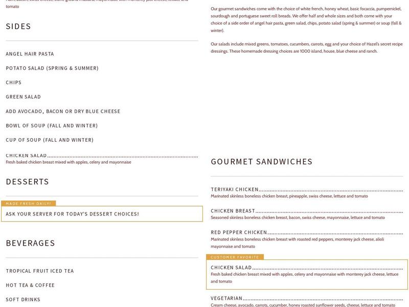 Hazel's Kitchen Menu