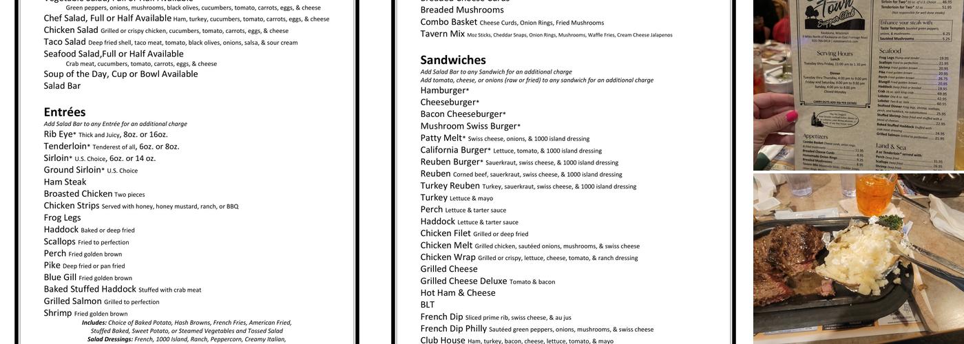 Out-O-Town Supper club Menu