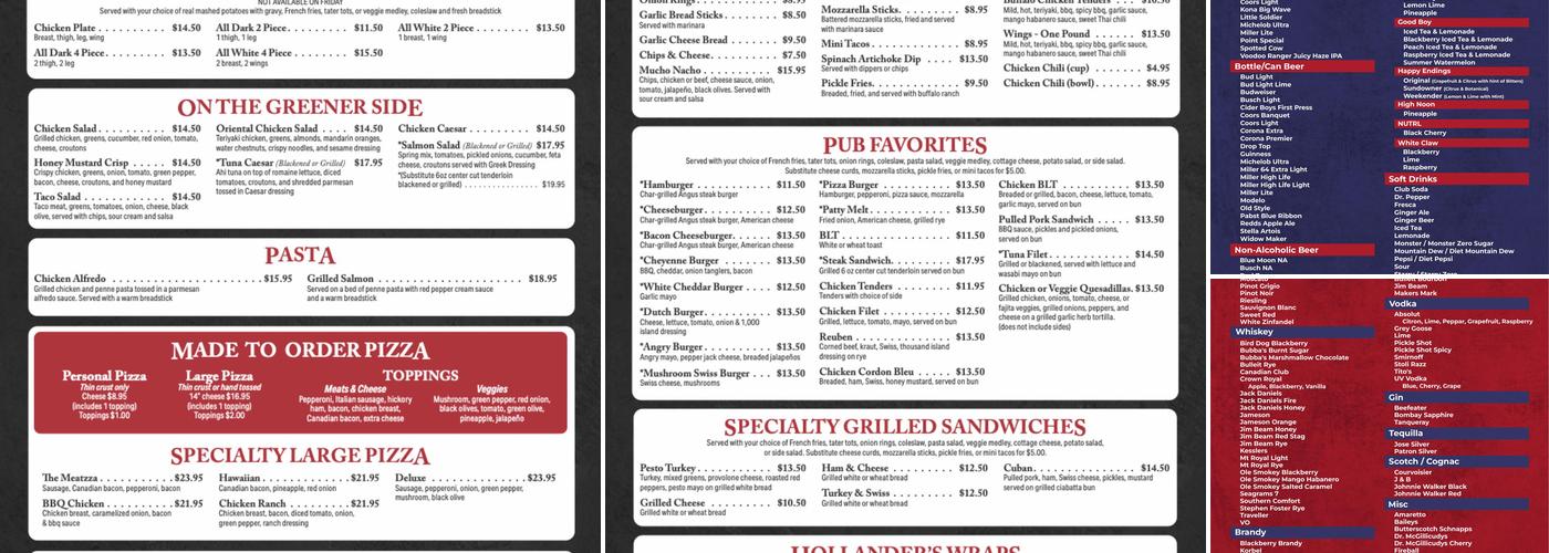 Hollander's Menu