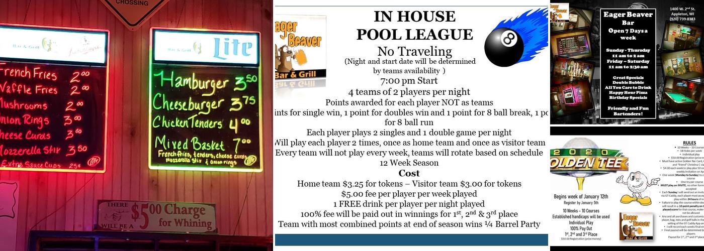 Eager Beaver Bar Menu