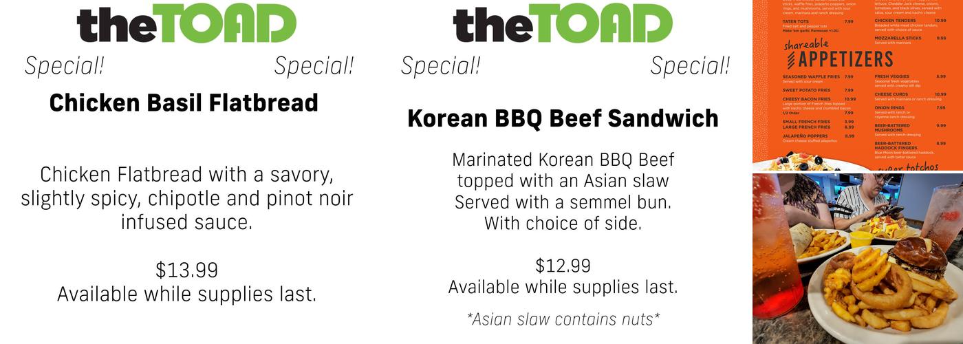 Stone Toad Bar & Grill Menu